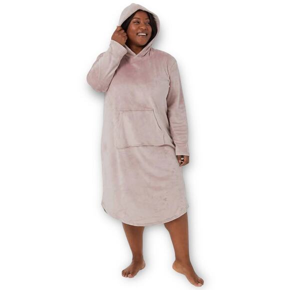 32 Degrees Hooded Lounger Kimono Fleece Velour Lavender Pearl Gown Pocket L/XL - Picture 3 of 10